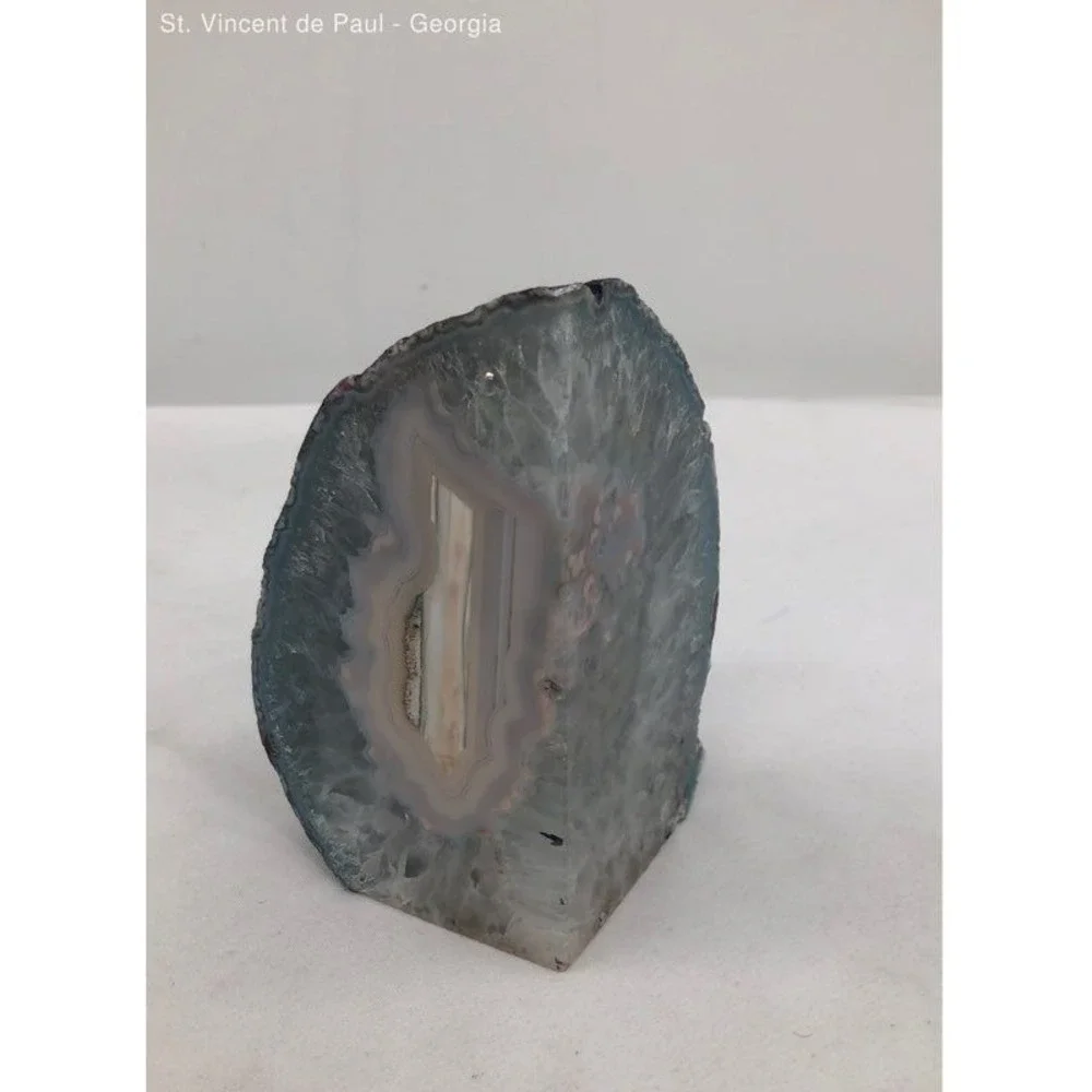 Blue Crystal Agate Geode Cut Polished Brazilian Stone Home Decor Bookend Weight